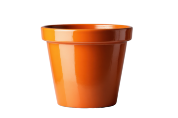 Orange ceramic flower pot with a glossy finish isolated on black image, Png, Isolated on Transparent Background, Cut Out