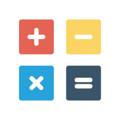 Fototapeta premium Color Math Operation Icons — Plus Minus Multiply and Equal Calculator Symbols for Education and UI Design