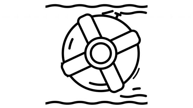 Summer line swimming float icon green screen background looping animation video. Motion graphic.