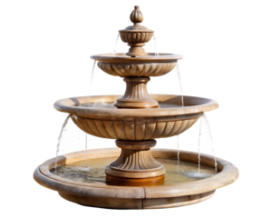 three tier outdoor water fountain isolated on white background PNG , AI GENERATED