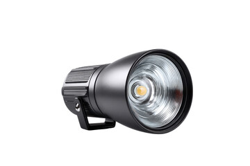 Dark gray metal L E D spotlight with ribbed reflector and yellow light image, Png, Isolated on Transparent Background, Cut Out