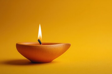A small orange candle is lit in a small orange bowl