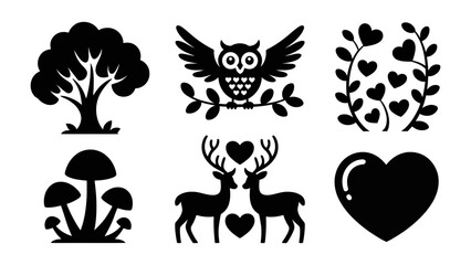 Nature's Essence in Silhouette: A captivating array of nature-inspired silhouette designs that brings elegance of forest, heart and love in a versatile collection.