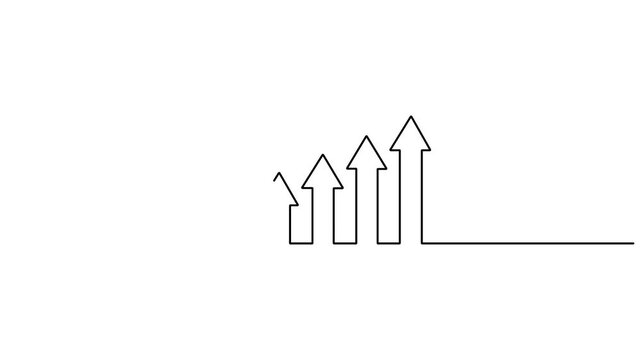 Self animated continuous line drawing illustrating a business or financial growth graph with an upward trend