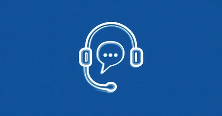 A blue background with a headset and a speech bubble
