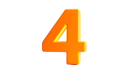 A 3D rendered, luminous orange digit "4" against a stark, black background. It has a glossy appearance, suggesting light reflection