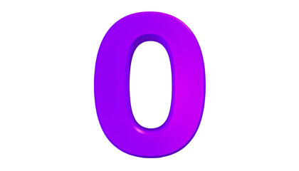 A 3D rendered, luminous purple numeral '0' floats against a stark black background. It appears shiny, with subtle gradient effects, and a smooth edge
