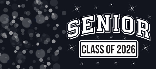 Senior Class of 2026 Graduation Banner with Vintage Badge Style and Star Elements, Graduation Celebration Vector Background