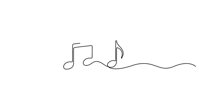 Self animated minimalist continuous line art drawing of two musical notes. Single line art treble clef vector illustration