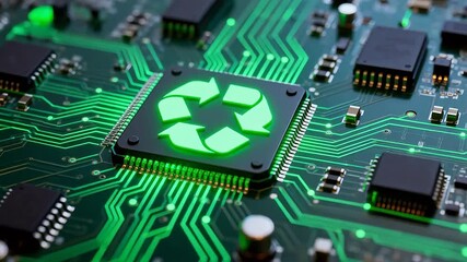 Circuit board with recycling symbol - Powered by Adobe