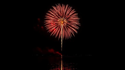Vibrant red firework exploding in the night sky