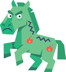 Angry Green Horse with Flames