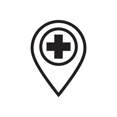 Fototapeta premium Medical location pin icon with cross symbol for healthcare maps
