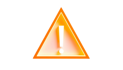 A luminous, three-dimensional hazard symbol, a bright orange equilateral triangle with a white exclamation point. Set against a solid black backdrop