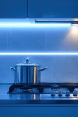 A silver pot sits on a stove burner