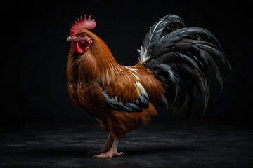 rooster on the black background