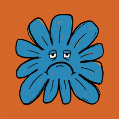 Sad Blue Flower Cartoon