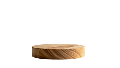 A simple, isolated, brown, round wooden display stand, ideal for showcasing products, set against a black backdrop