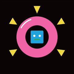 Abstract Geometric Design with Pink Ring and Blue Square