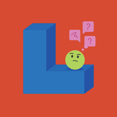 Confused Emoji on Blue L-Shape