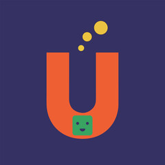 Abstract U Character with Smiley Face
