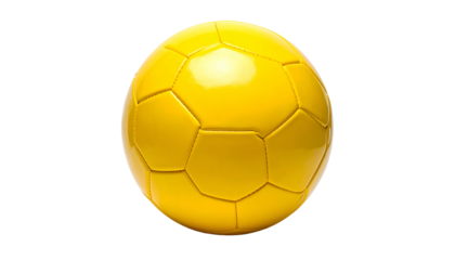 A vibrant, close-up shot showcasing a perfectly spherical, sunny-yellow soccer ball isolated against a stark black background