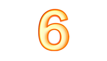 Digit '6' rendered in vibrant orange and yellow hues, glowing with a glossy, animated effect against a black background