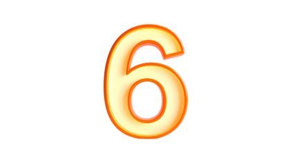 Digit '6' rendered in vibrant orange and yellow hues, glowing with a glossy, animated effect against a black background