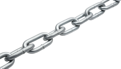 Metallic, shiny chain links against a solid black backdrop. The links are connected, creating a slightly angled, repeating pattern