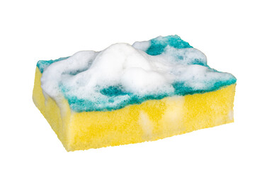 sponge with foam for washing dishes isolated on white