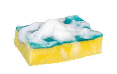 sponge with foam for washing dishes isolated on white