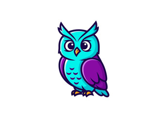 Cartoon Owl with Big Eyes and Colorful Plumage.