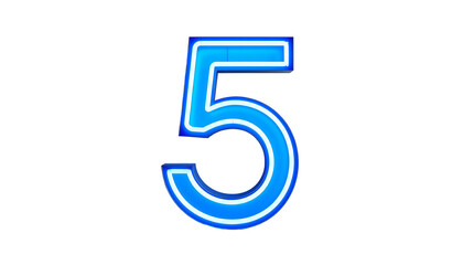 Illuminated number five glows vibrantly with a blue neon effect against a stark black backdrop. The modern design radiates energy