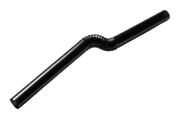 Bending black straw for drinks kitchen product isolated on transparent background