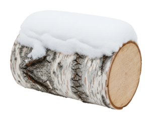 Winter scene snow-covered birch log nature isolated on transparent background