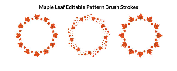 Autumn Maple Leaf Wreath Set - Orange Foliage Circular Borders with Editable Pattern Brush Strokes