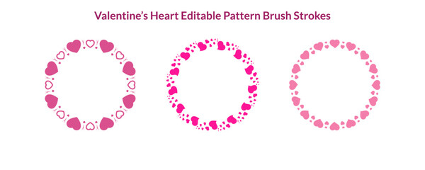 Valentine's Heart Circular Frame Set - Pink Decorative Love Wreaths with Editable Pattern Brush Strokes
