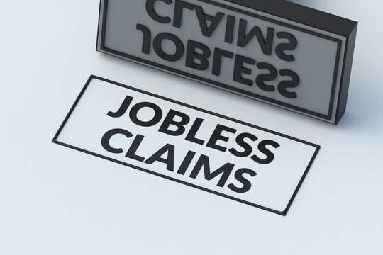 Jobless claims words on stamp. Employment problems. Help for the unemployed. Financial problems after dismissal. Social Security. 3d render