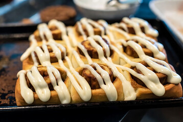 Cinnamon Rolls with Icing Drizzle, Close-Up Dessert