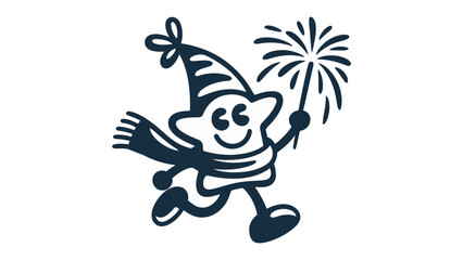Obraz premium Star Mascot in Festivity: A joyful star mascot, radiating pure joy, leaps with excitement, igniting a firework wand, heralding an unforgettable celebration.
