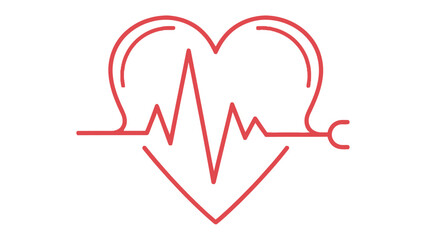 Heartbeat illustration: A minimalist illustration features a red heart with a rhythmic heartbeat line, symbolizing health, vitality, and well-being. This design represents life and energy.