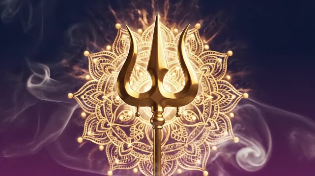 Maha Shivaratri with radiant trishul mandala aura and drifting incense smoke