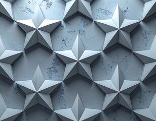 Close-up of a repeating geometric pattern. The design features evenly spaced, three-dimensional stars on a textured, light-colored surface
