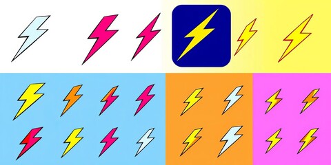 Set of stylized lightning bolt icons in various designs and angles, perfect for digital projects,  green,  graphic