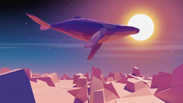 Abstract Low Poly Flying Whale VJ Loop