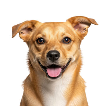 Happy dog smiling at camera isolated on transparent background