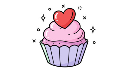 Sweet Treat of Affection: A beautifully crafted cupcake adorned with a vibrant red heart, symbolizing love and sweetness, perfect for conveying warmth and care.