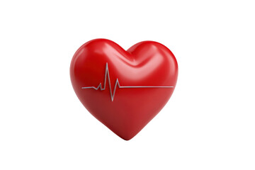 Red heart with electrocardiogram line on black background image, Png, Isolated on Transparent Background, Cut Out