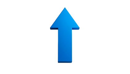A vibrant blue, upward-pointing arrow with subtle shading against a black background
