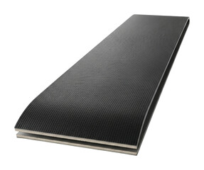Unrolling black yoga mat for fitness practice at home gym space isolated on transparent background